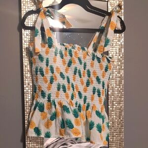 J. Crew Pineapple Print Smocked Tank Top